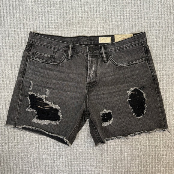 All Saints Kari Boy's Baggy Denim Shorts Sz 29 34 Distressed Gray Grunge Raw Hem - Picture 1 of 12